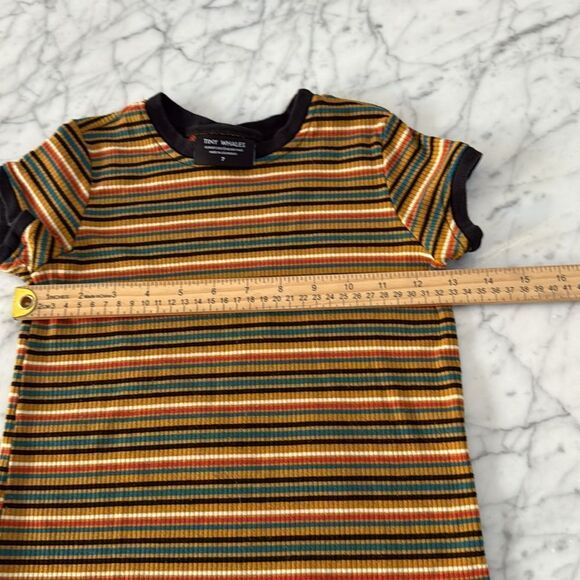 Tiny Whales Ribbed Stripe Tee Shirt Sz 7 - Picture 4 of 5